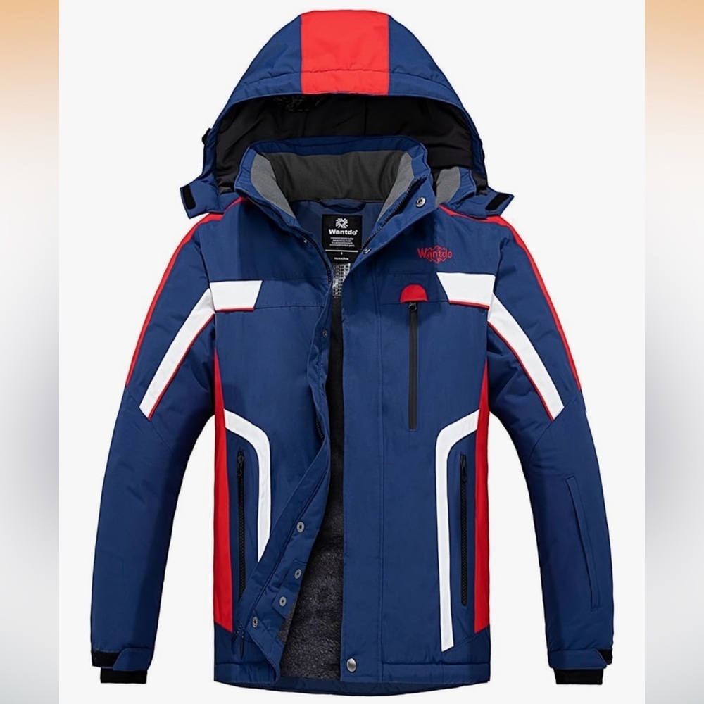Wantdo Men's Ski Jacket Waterproof Snow Coats Warm Winter Coat With Hood Blue XL